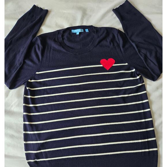 Draper James "Reese Witherspoon" Heart Striped Dark Blue Sweater Large - Picture 7 of 8